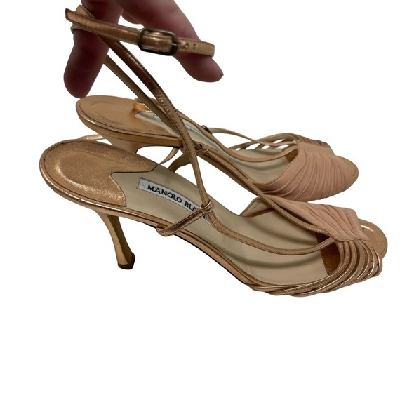 Manolo Blahnik Rose-Gold Ankle-Wrap Strappy Sandal sz 40 US 10 - Picture 3 of 10
